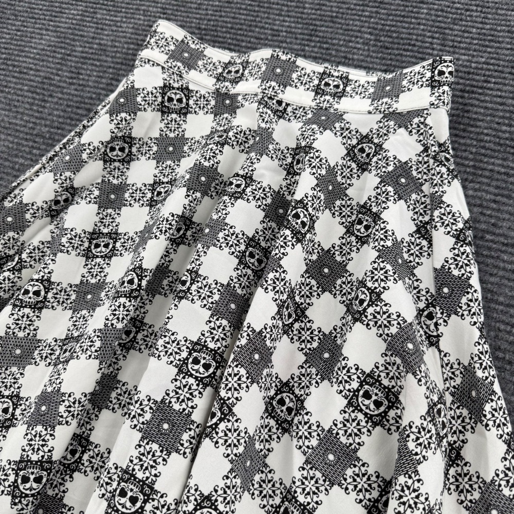 Rock Steady XS Black White Gingham Sugar Skull Flare Skirt USA Made